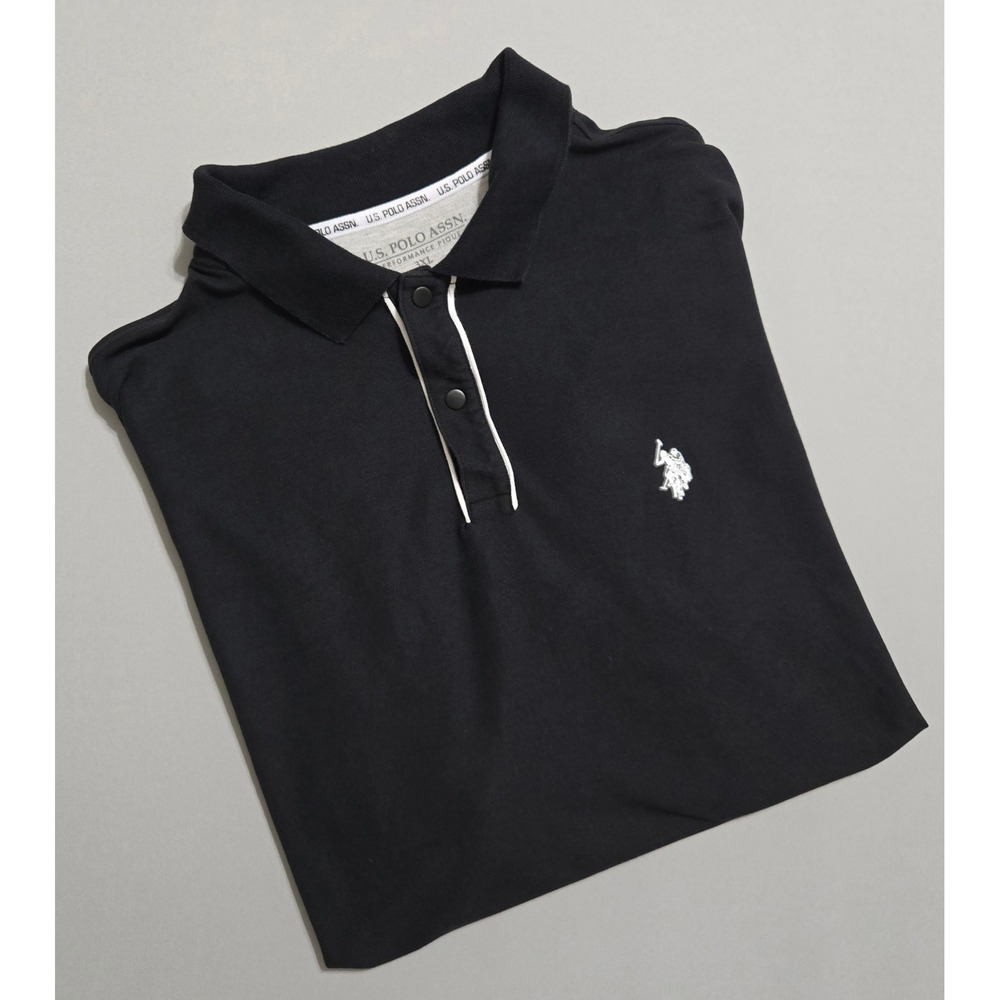 U.S. Polo Assn Performance Pique Polo‎ Mens 3XL Black White Trim 11D167